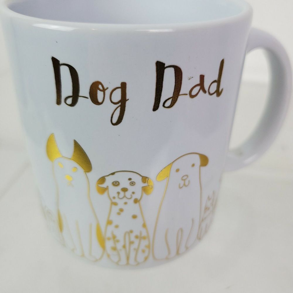 Dog Dad Gold White Coffee Tea Mug Fur Gift For Dog Dad Dog Lover Puppy‎ SN